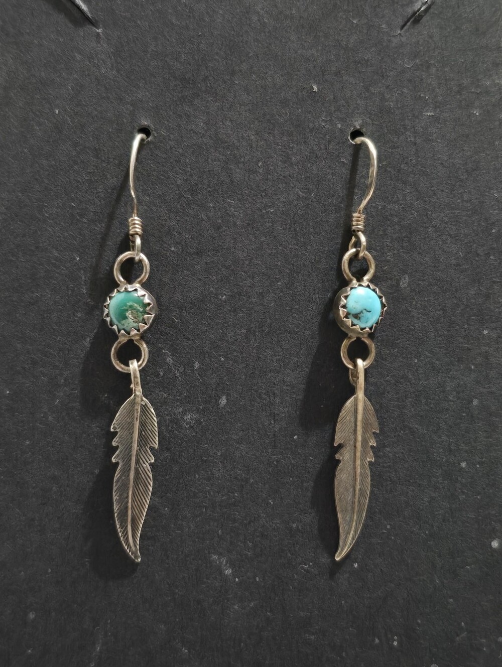 Vtg Native American Sterling Silver and Turquoise Dangle Hook Earrings 1.8 Inch